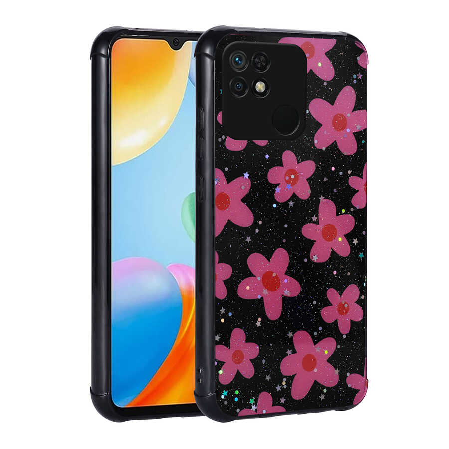 Xiaomi Poco C40 Uyumlu Kılıf Simli Desenli Kamera Korumalı Parlak Zore Popy Kapak