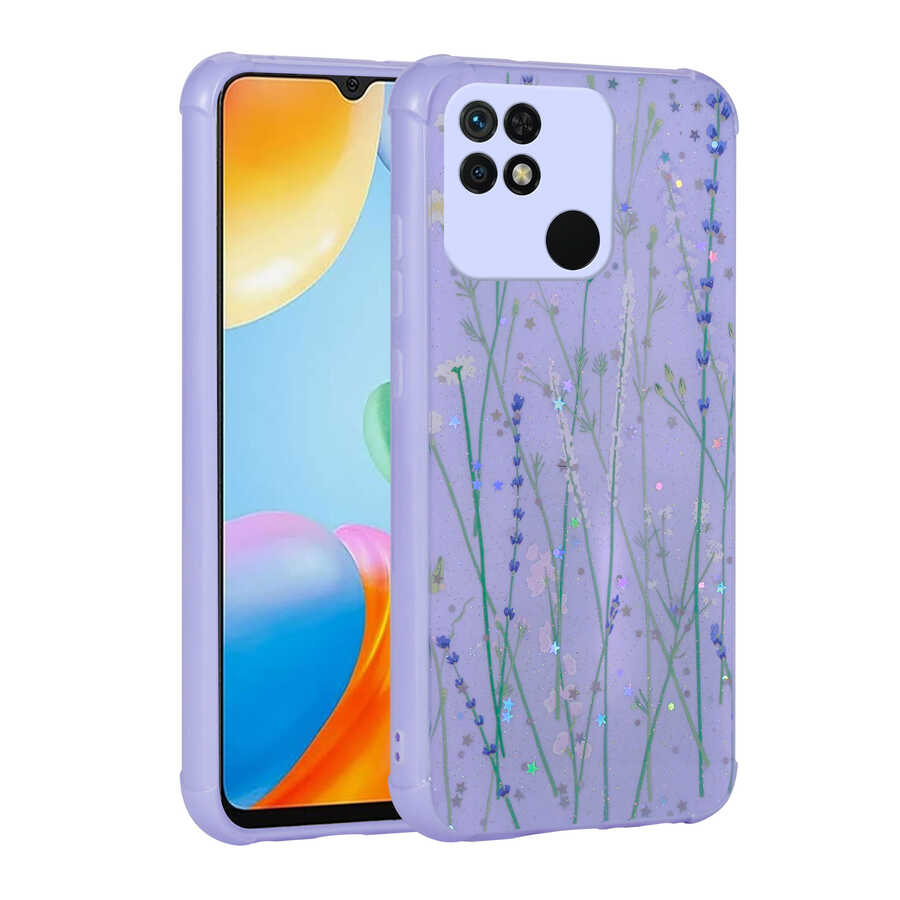 Xiaomi Poco C40 Uyumlu Kılıf Simli Desenli Kamera Korumalı Parlak Zore Popy Kapak
