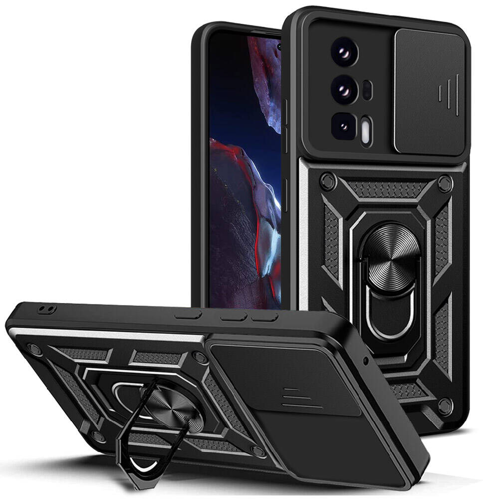 Xiaomi Poco F5 Pro Uyumlu Kılıf Magnetik Standlı Kamera Korumalı Zore Sürgülü Vega Kapak