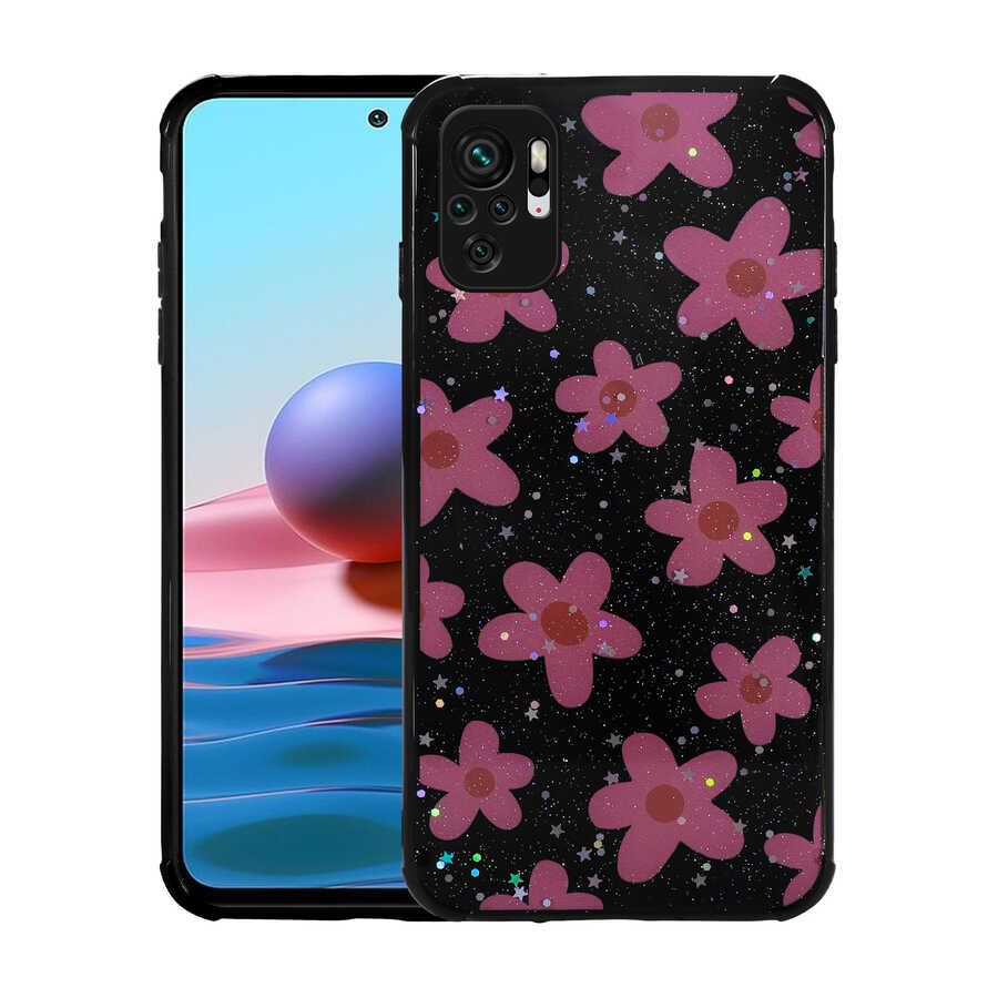 Xiaomi Poco M5S Uyumlu Kılıf Simli Desenli Kamera Korumalı Parlak Zore Popy Kapak