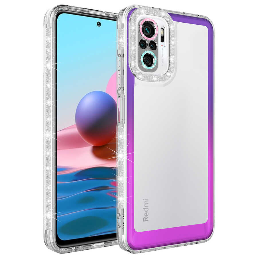 Xiaomi Poco M5S Uyumlu Kılıf Simli ve Renk Geçiş Tasarımlı Lens Korumalı Zore Park Kapak