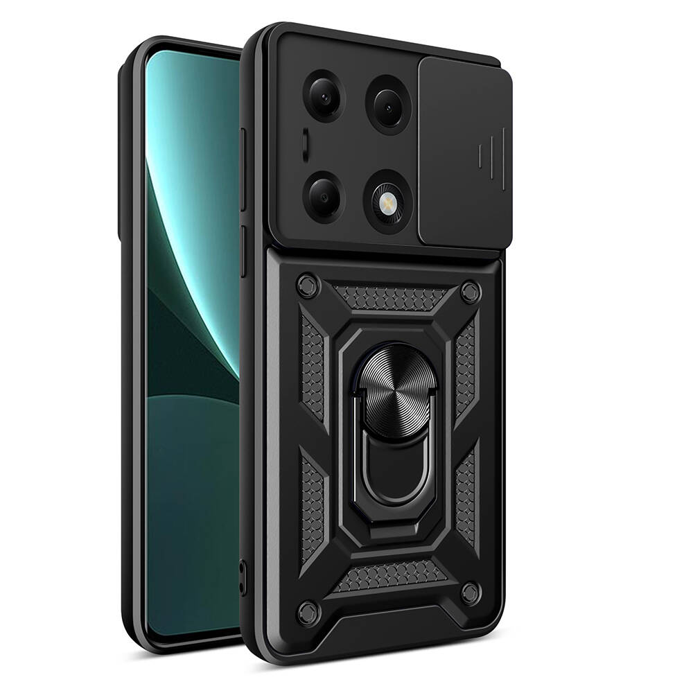 Xiaomi Poco M6 Pro 4G Uyumlu Kılıf Magnetik Standlı Kamera Korumalı Zore Sürgülü Vega Kapak