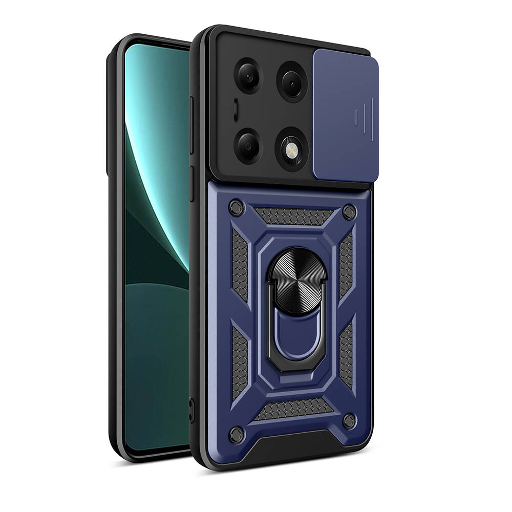 Xiaomi Poco M6 Pro 4G Uyumlu Kılıf Magnetik Standlı Kamera Korumalı Zore Sürgülü Vega Kapak