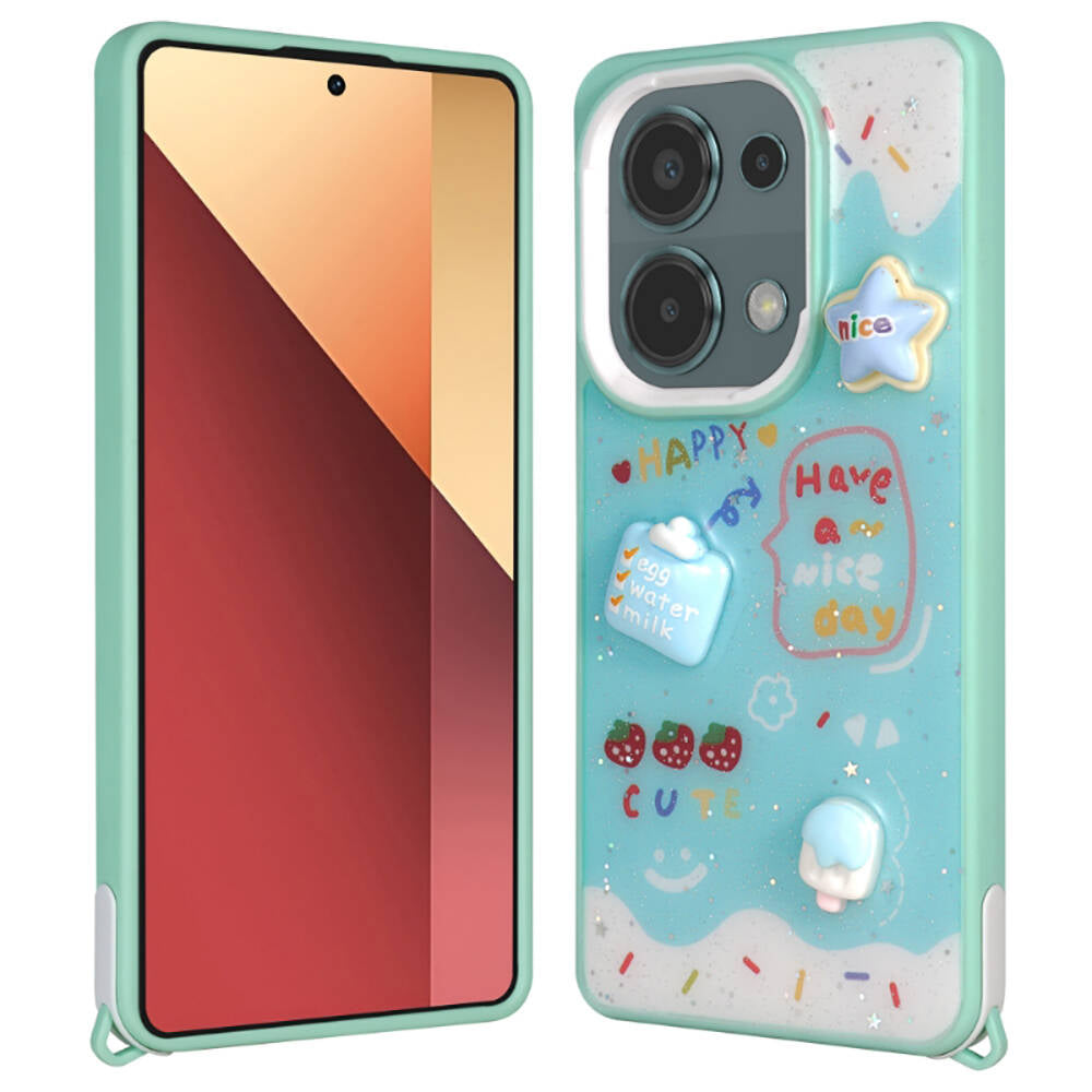 Xiaomi Poco M6 Pro 4G Uyumlu Kılıf Parlayan Simli Kabartma Figürlü Zore Cevze Kapak