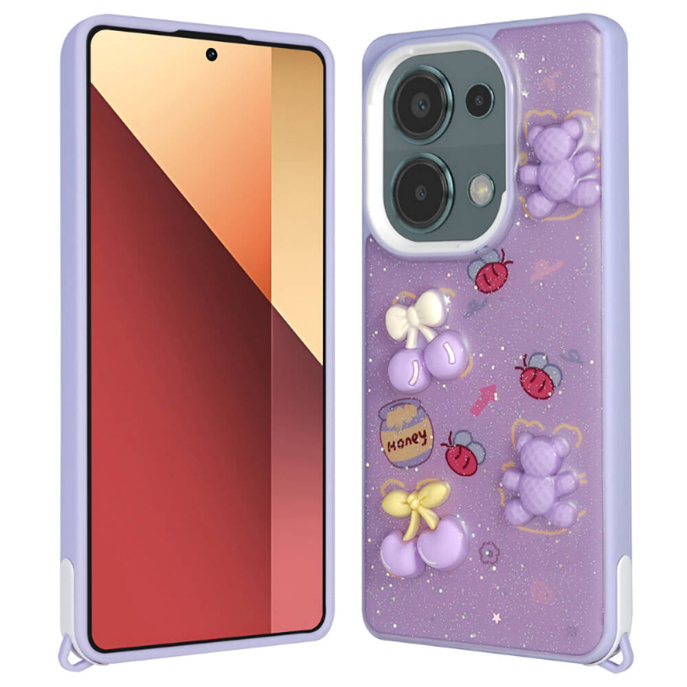 Xiaomi Poco M6 Pro 4G Uyumlu Kılıf Parlayan Simli Kabartma Figürlü Zore Cevze Kapak