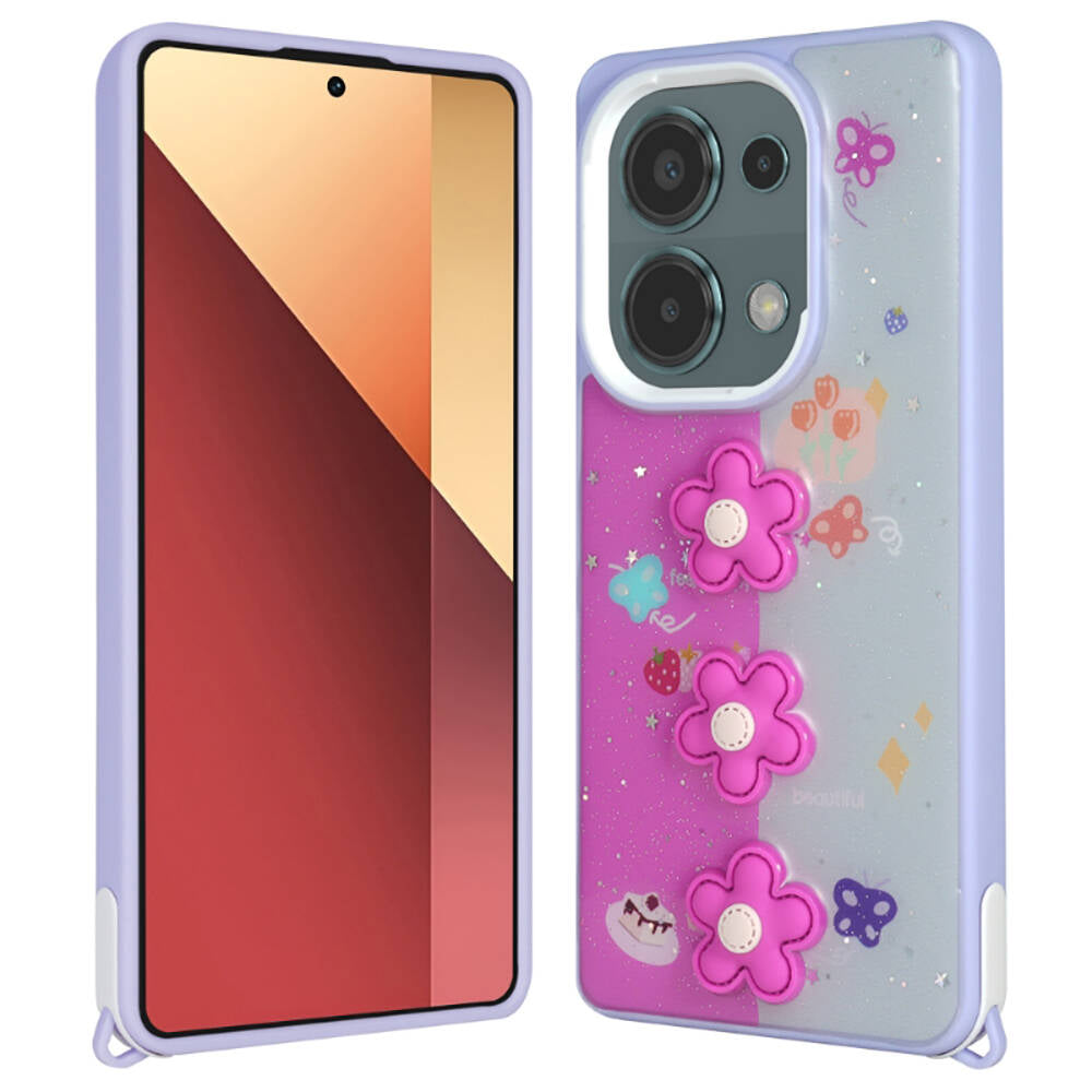 Xiaomi Poco M6 Pro 4G Uyumlu Kılıf Parlayan Simli Kabartma Figürlü Zore Cevze Kapak
