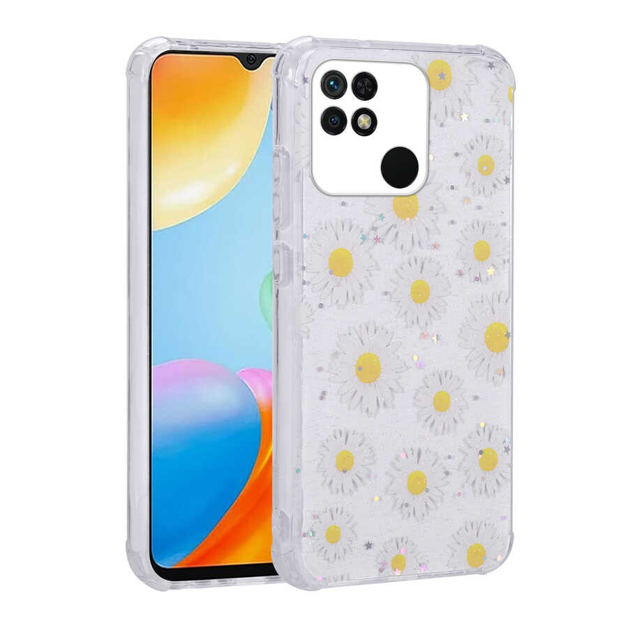 Xiaomi Redmi 10C Uyumlu Kılıf Simli Desenli Kamera Korumalı Parlak Zore Popy Kapak