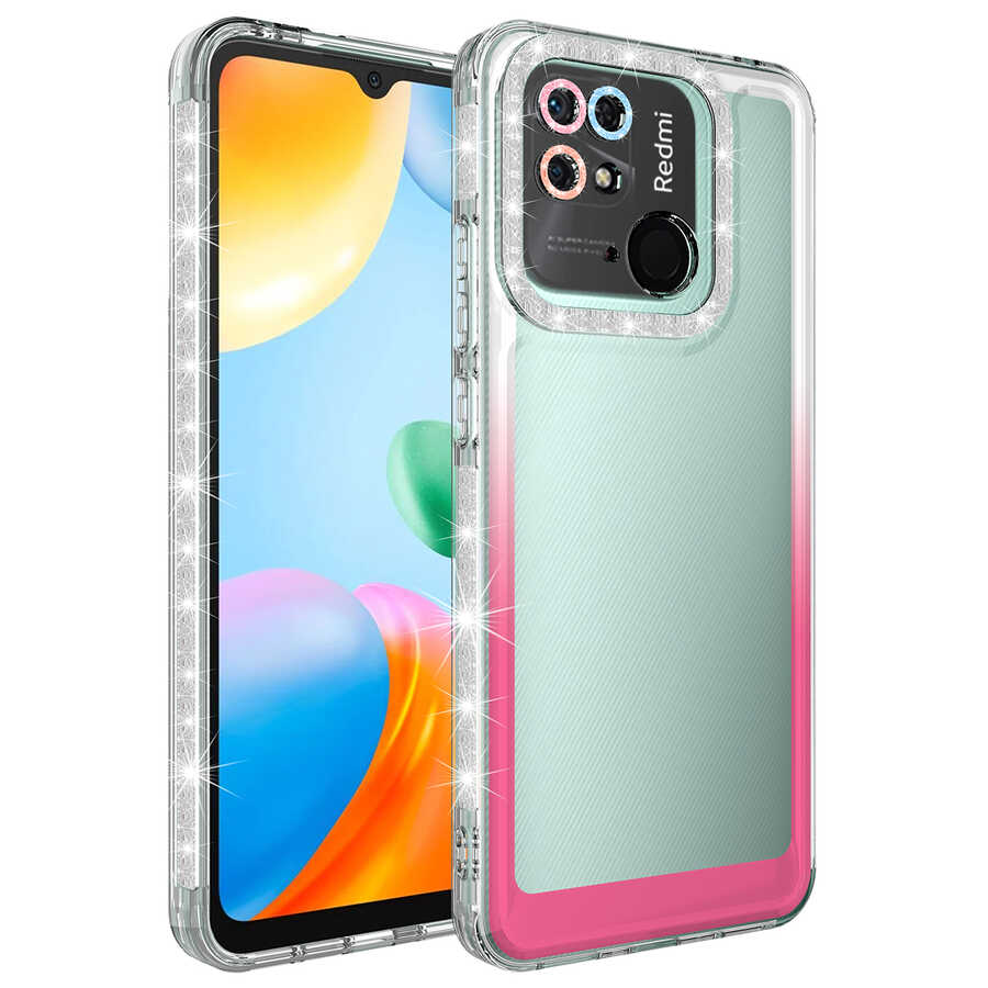 Xiaomi Redmi 10C Uyumlu Kılıf Simli ve Renk Geçiş Tasarımlı Lens Korumalı Zore Park Kapak