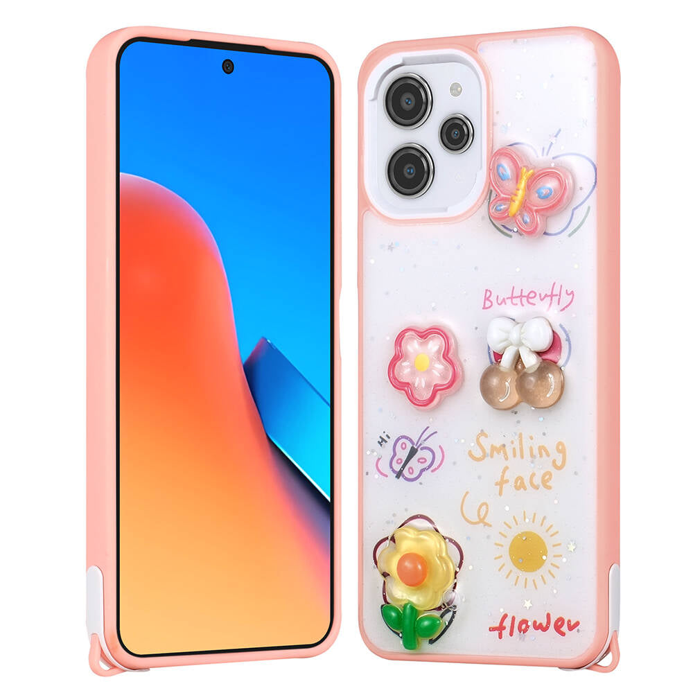 Xiaomi Redmi 12 4G Uyumlu Kılıf Parlayan Simli Kabartma Figürlü Zore Cevze Kapak