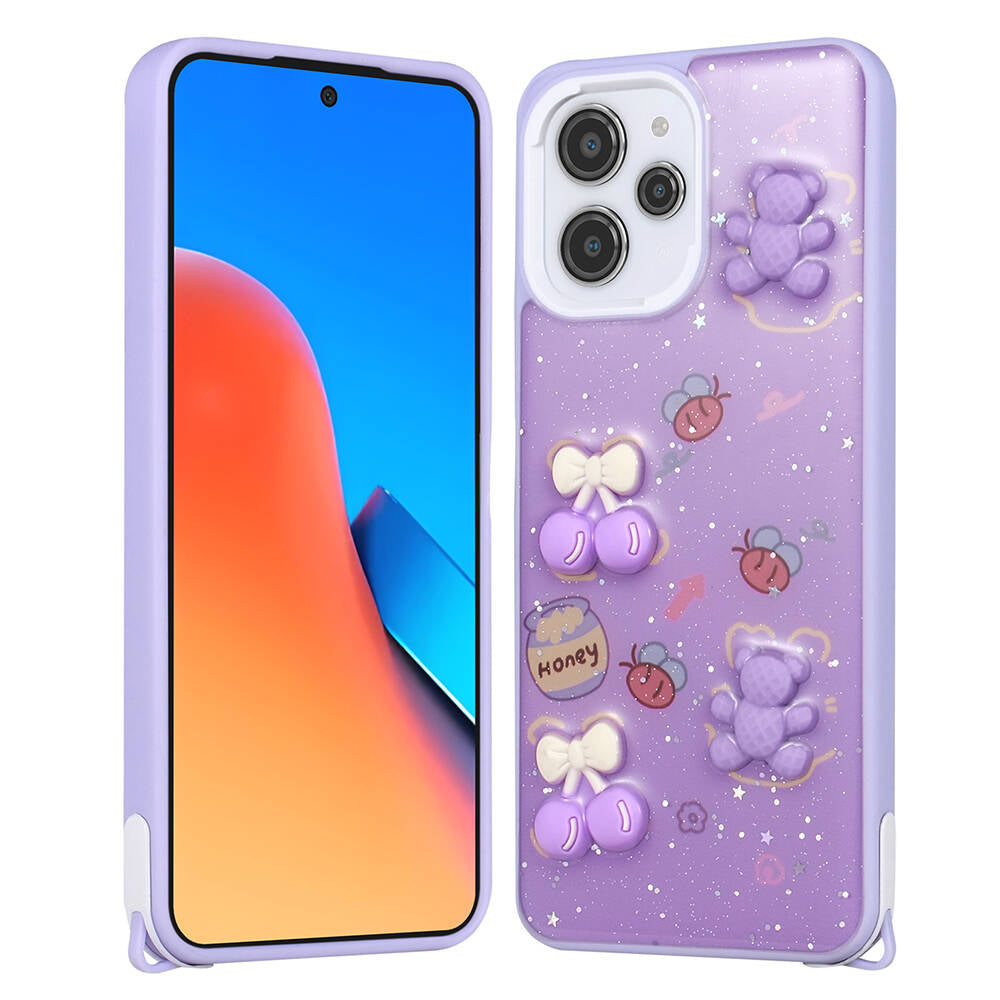 Xiaomi Redmi 12 4G Uyumlu Kılıf Parlayan Simli Kabartma Figürlü Zore Cevze Kapak