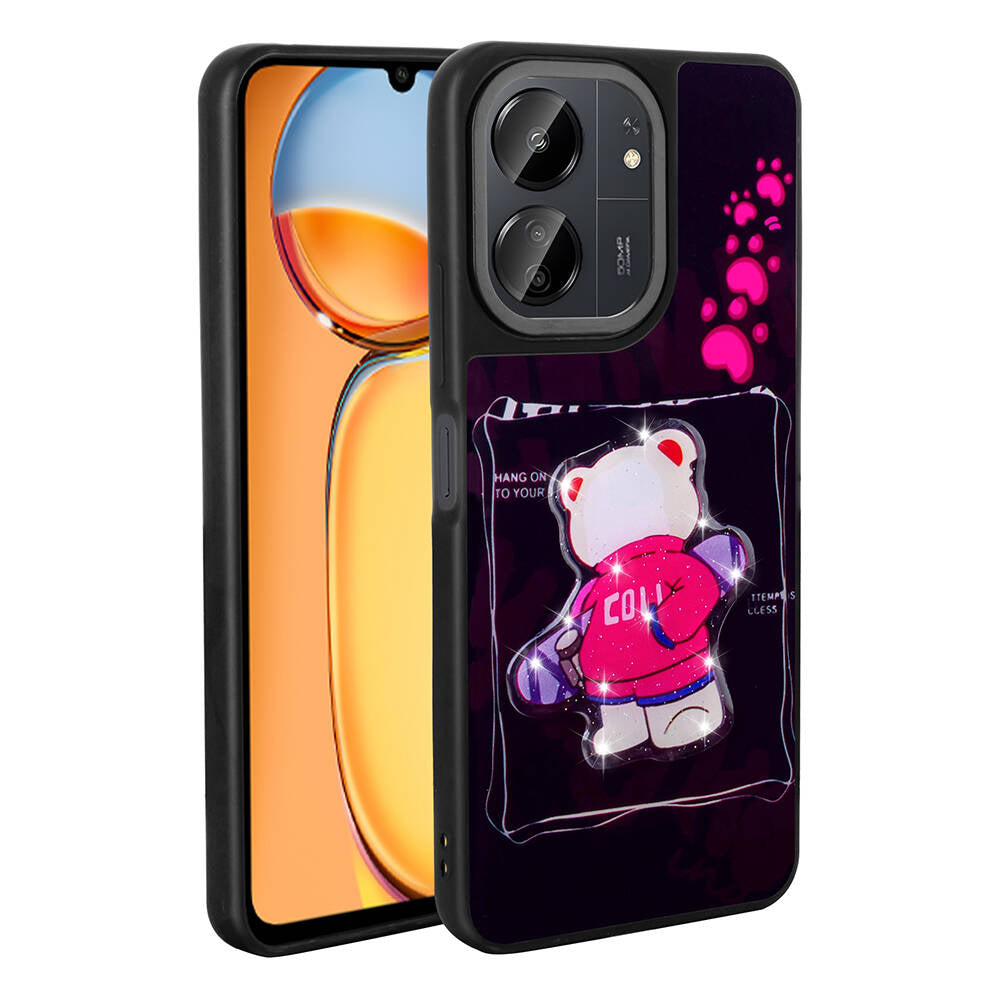 Xiaomi Redmi 13C Uyumlu Kılıf Parlayan Kabartmalı İkonik Figürlü Zore Amas Silikon Kapak