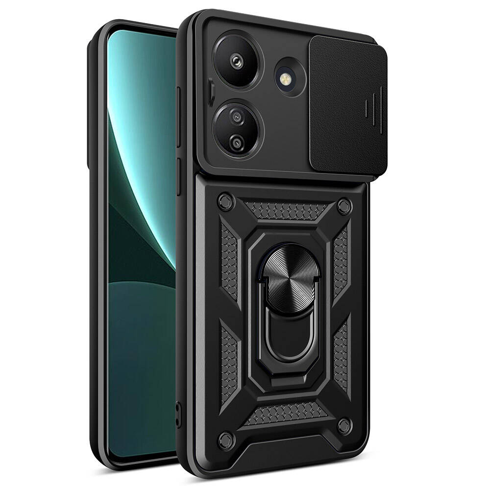 Xiaomi Redmi 13C Uyumlu Kılıf Magnetik Standlı Kamera Korumalı Zore Sürgülü Vega Kapak