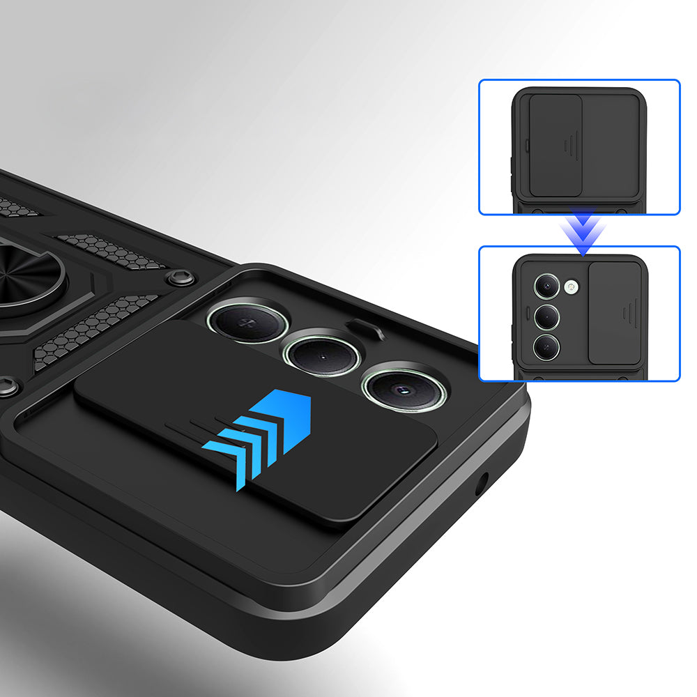 Xiaomi Redmi 15 Uyumlu Kılıf Magnetik Standlı Kamera Korumalı Zore Sürgülü Vega Kapak