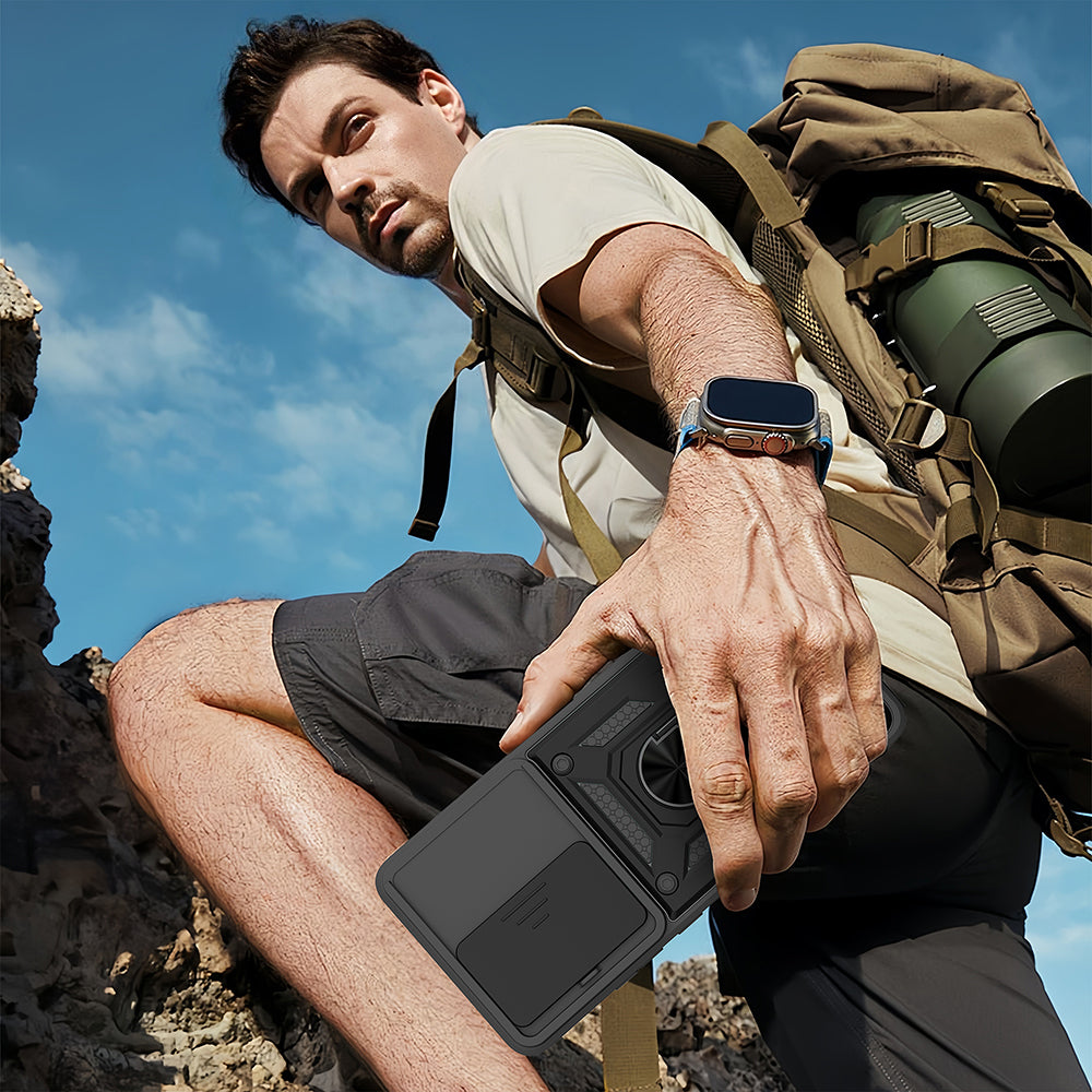 Xiaomi Redmi 15 Uyumlu Kılıf Magnetik Standlı Kamera Korumalı Zore Sürgülü Vega Kapak