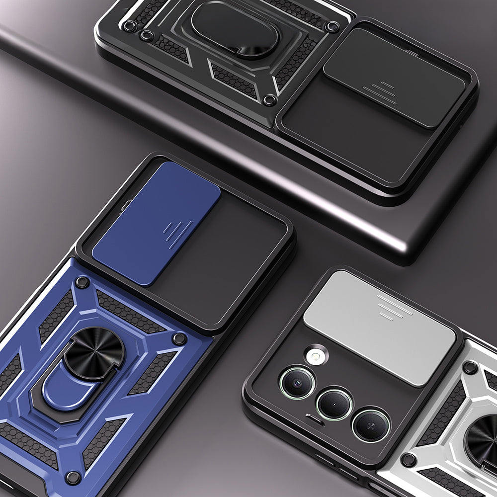 Xiaomi Redmi 15 Uyumlu Kılıf Magnetik Standlı Kamera Korumalı Zore Sürgülü Vega Kapak
