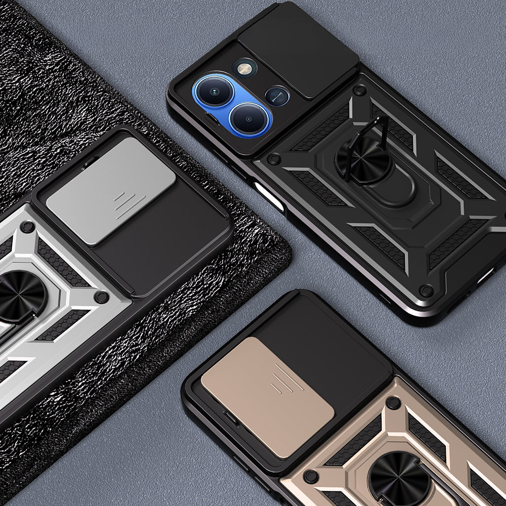 Xiaomi Redmi 15C Uyumlu Kılıf Magnetik Standlı Kamera Korumalı Zore Sürgülü Vega Kapak