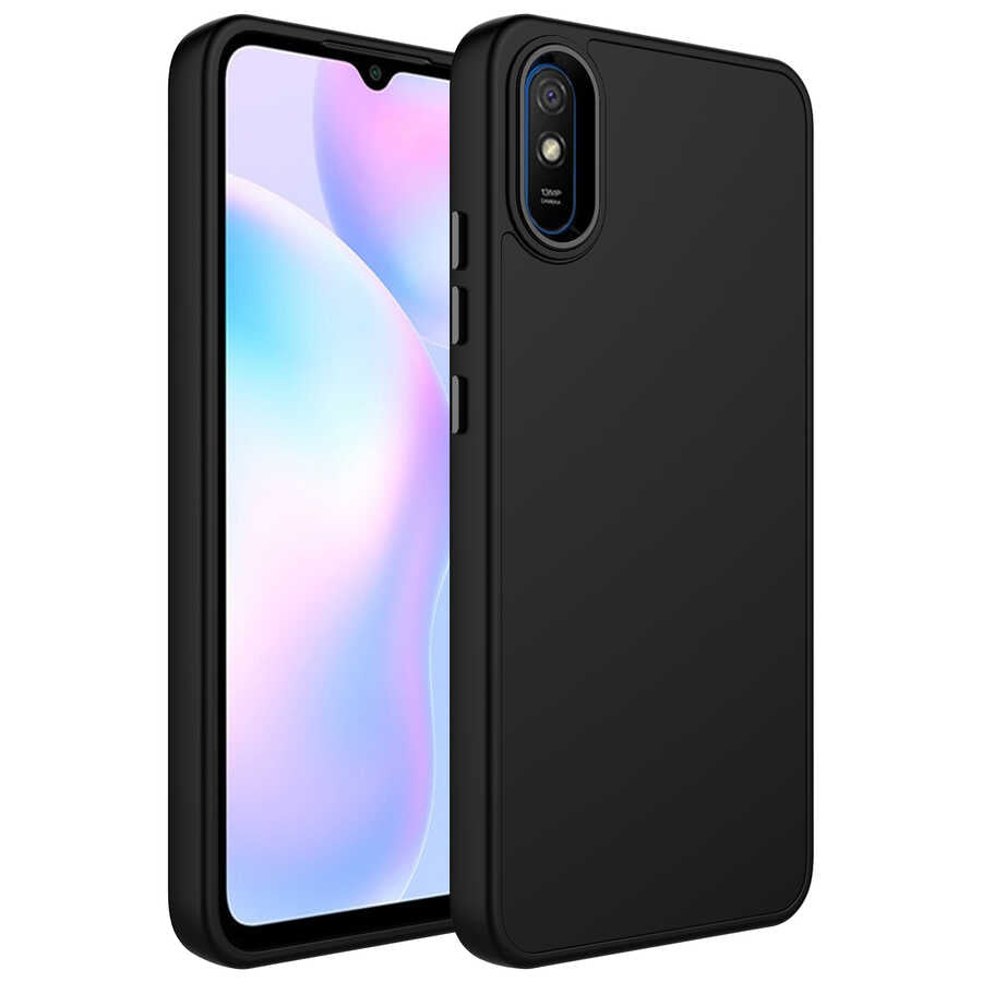 Xiaomi Redmi 9A Uyumlu Kılıf Metal Çerçeve ve Buton Tasarımlı Silikon Zore Luna Kapak