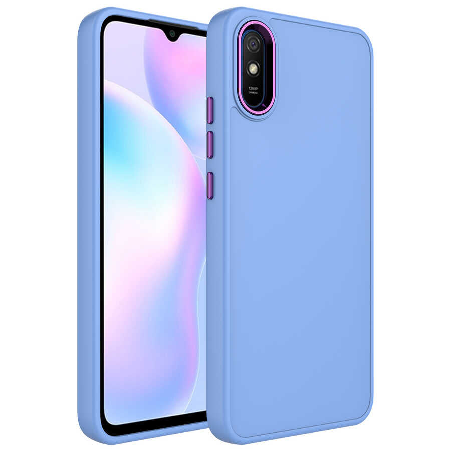 Xiaomi Redmi 9A Uyumlu Kılıf Metal Çerçeve ve Buton Tasarımlı Silikon Zore Luna Kapak