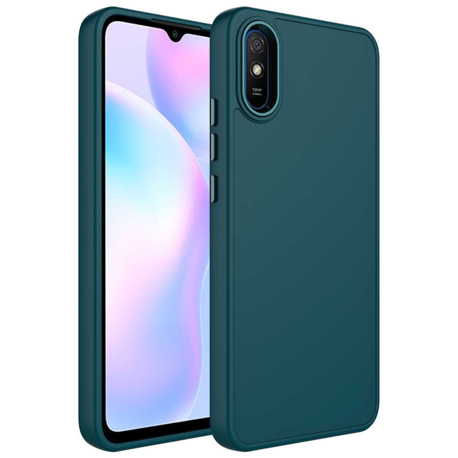 Xiaomi Redmi 9A Uyumlu Kılıf Metal Çerçeve ve Buton Tasarımlı Silikon Zore Luna Kapak