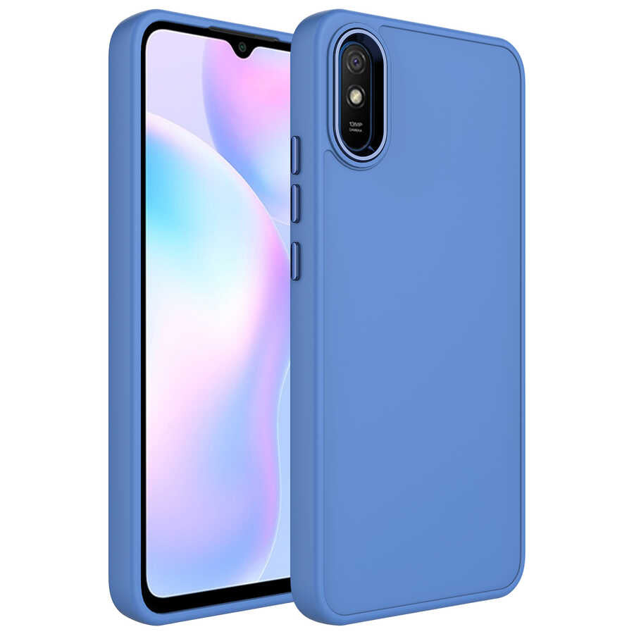 Xiaomi Redmi 9A Uyumlu Kılıf Metal Çerçeve ve Buton Tasarımlı Silikon Zore Luna Kapak