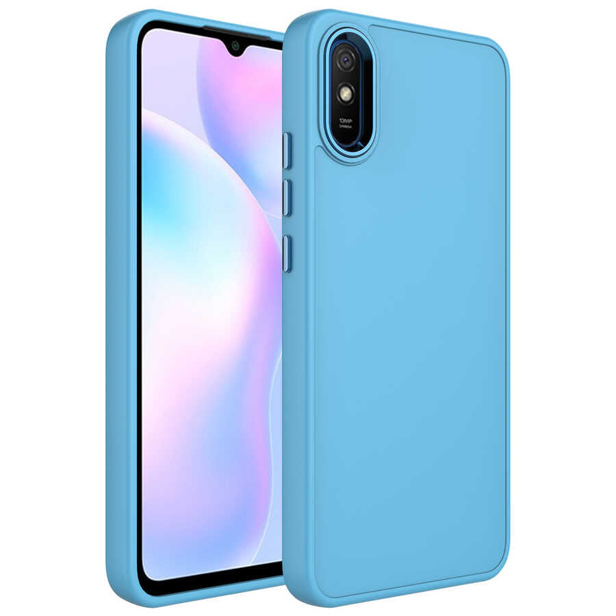 Xiaomi Redmi 9A Uyumlu Kılıf Metal Çerçeve ve Buton Tasarımlı Silikon Zore Luna Kapak