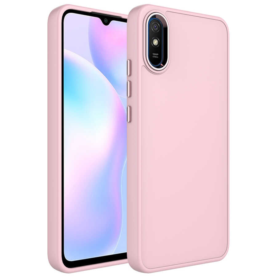 Xiaomi Redmi 9A Uyumlu Kılıf Metal Çerçeve ve Buton Tasarımlı Silikon Zore Luna Kapak
