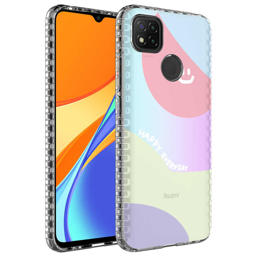 Xiaomi Redmi 9C Uyumlu Kılıf Airbag Kenarlı Renkli Desenli Silikon Zore Elegans Kapak