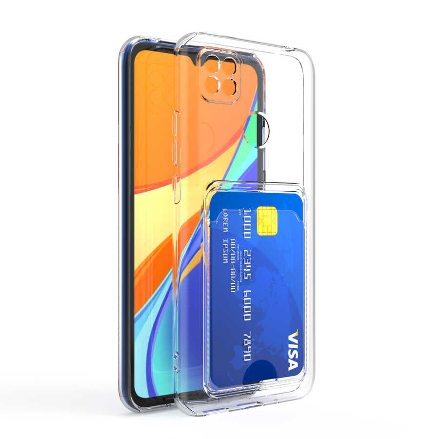 Xiaomi Redmi 9C Uyumlu Kılıf Kartlıklı Şeffaf Zore Setra Clear Silikon Kapak