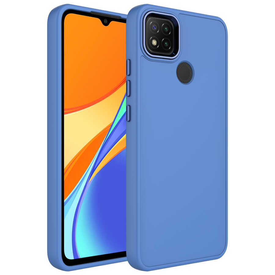 Xiaomi Redmi 9C Uyumlu Kılıf Metal Çerçeve ve Buton Tasarımlı Silikon Zore Luna Kapak