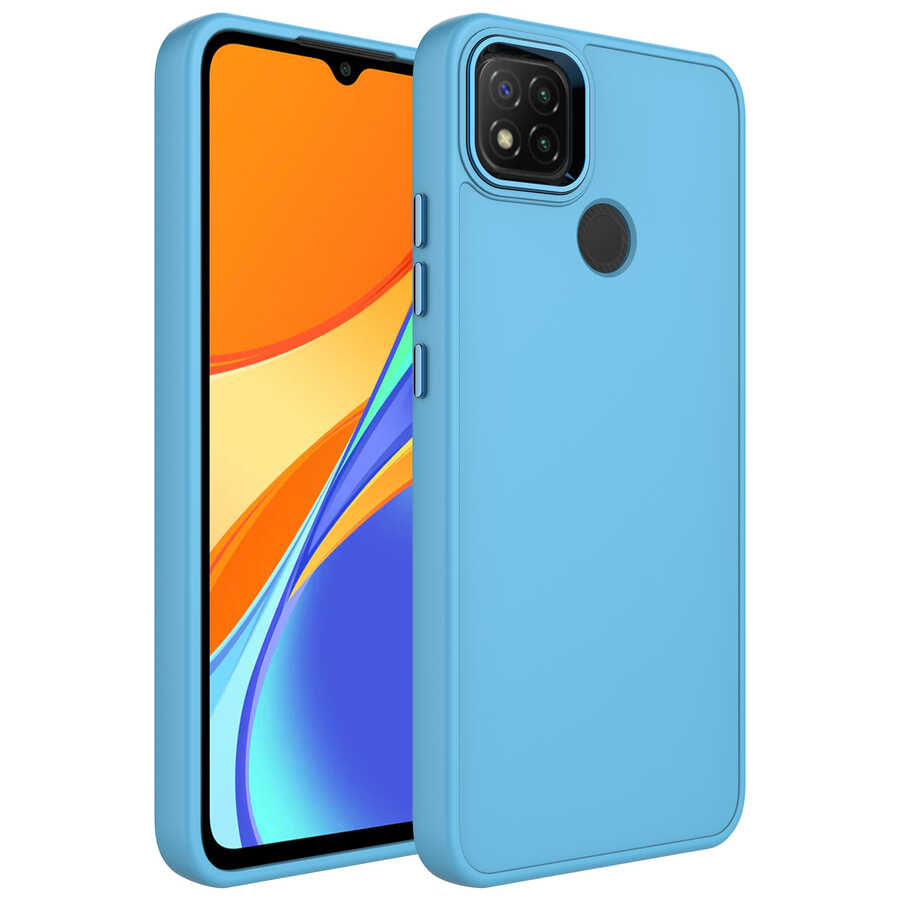 Xiaomi Redmi 9C Uyumlu Kılıf Metal Çerçeve ve Buton Tasarımlı Silikon Zore Luna Kapak