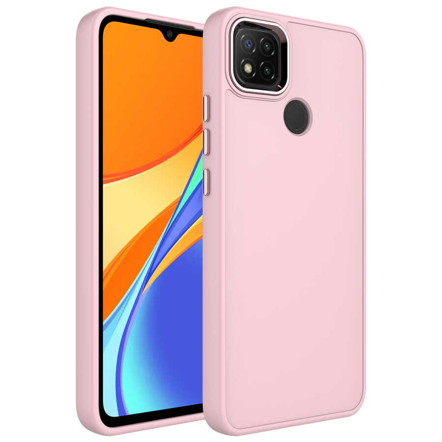Xiaomi Redmi 9C Uyumlu Kılıf Metal Çerçeve ve Buton Tasarımlı Silikon Zore Luna Kapak