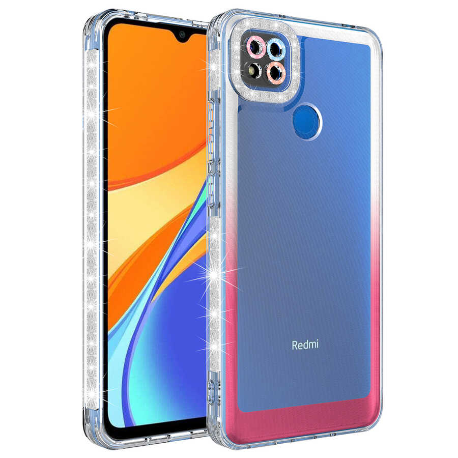 Xiaomi Redmi 9C Uyumlu Kılıf Simli ve Renk Geçiş Tasarımlı Lens Korumalı Zore Park Kapak