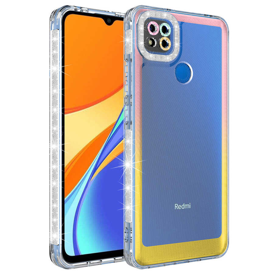 Xiaomi Redmi 9C Uyumlu Kılıf Simli ve Renk Geçiş Tasarımlı Lens Korumalı Zore Park Kapak