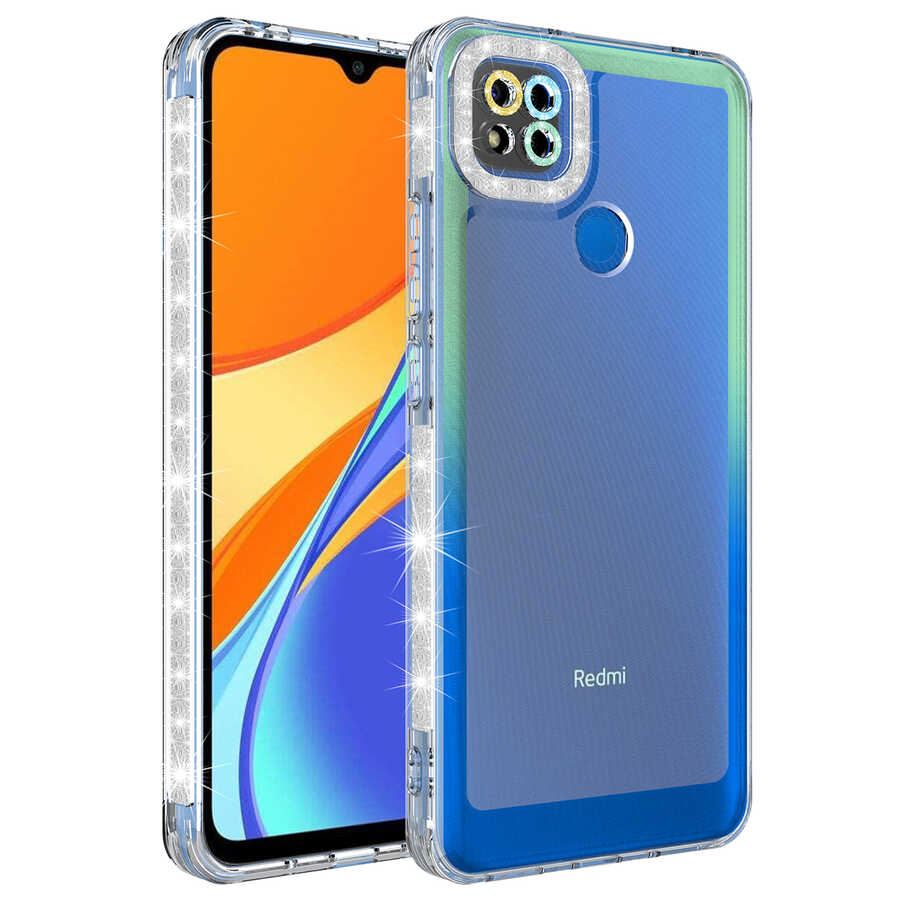Xiaomi Redmi 9C Uyumlu Kılıf Simli ve Renk Geçiş Tasarımlı Lens Korumalı Zore Park Kapak