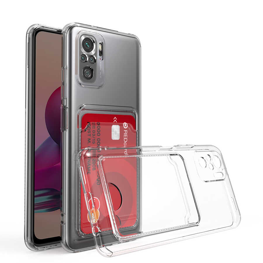 Xiaomi Redmi Note 10 Uyumlu Kılıf Kartlıklı Şeffaf Zore Setra Clear Silikon Kapak