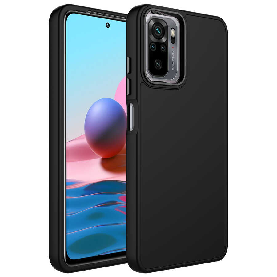 Xiaomi Redmi Note 10 Uyumlu Kılıf Metal Çerçeve ve Buton Tasarımlı Silikon Zore Luna Kapak