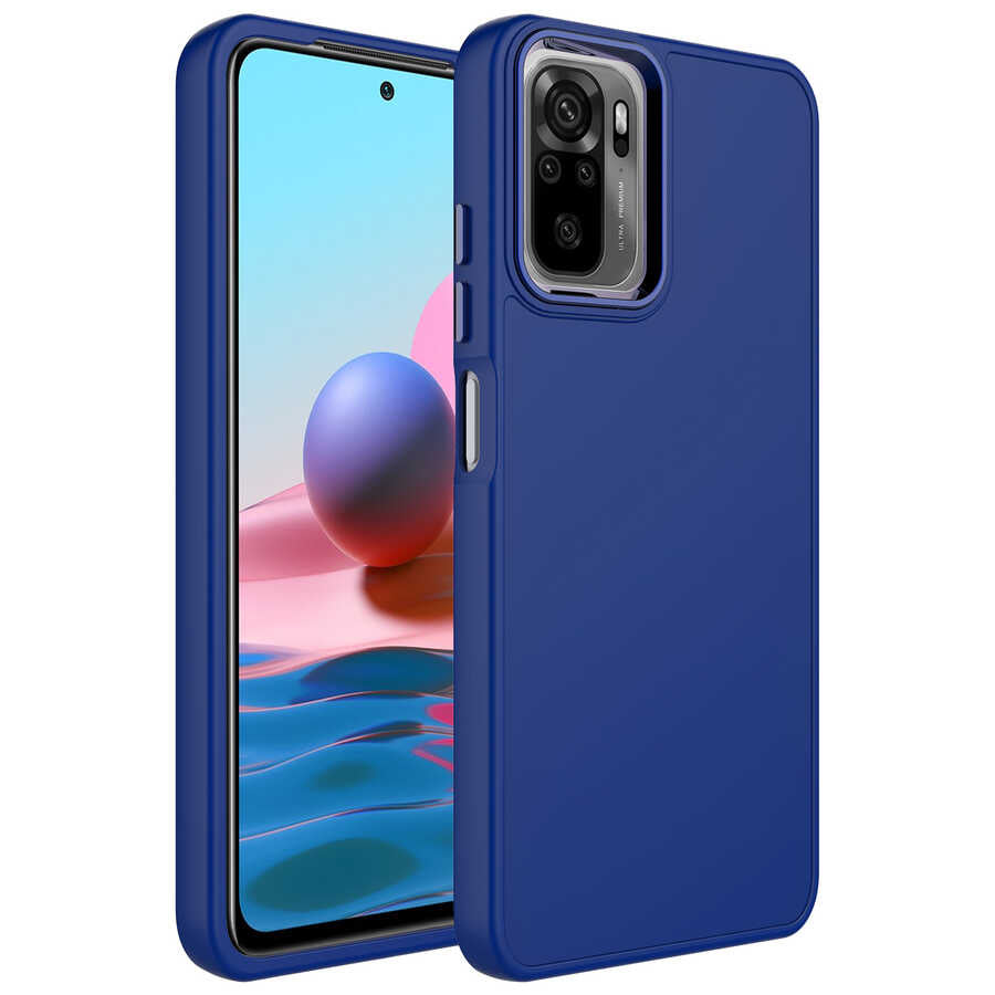 Xiaomi Redmi Note 10 Uyumlu Kılıf Metal Çerçeve ve Buton Tasarımlı Silikon Zore Luna Kapak