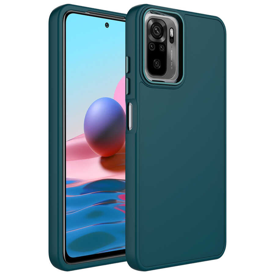 Xiaomi Redmi Note 10 Uyumlu Kılıf Metal Çerçeve ve Buton Tasarımlı Silikon Zore Luna Kapak