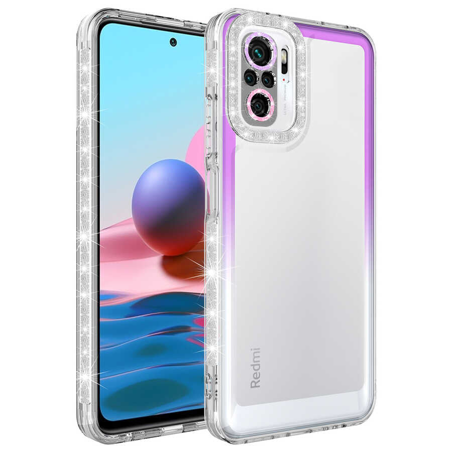 Xiaomi Redmi Note 10 Uyumlu Kılıf Simli ve Renk Geçiş Tasarımlı Lens Korumalı Zore Park Kapak