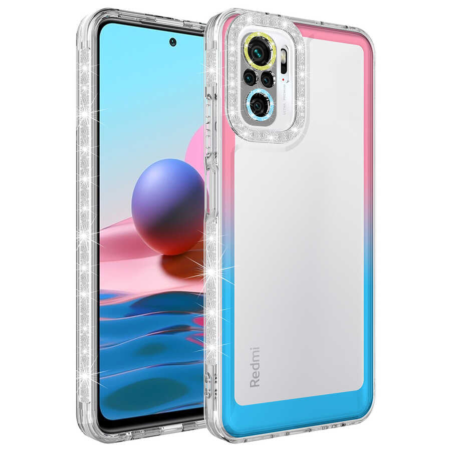 Xiaomi Redmi Note 10 Uyumlu Kılıf Simli ve Renk Geçiş Tasarımlı Lens Korumalı Zore Park Kapak