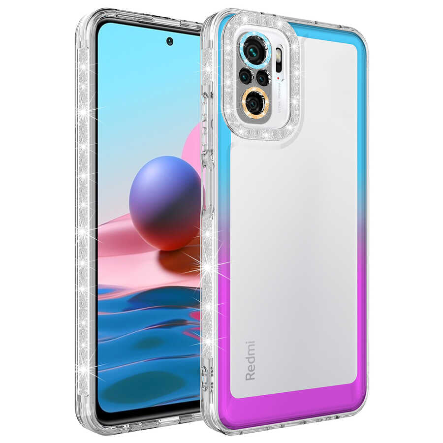 Xiaomi Redmi Note 10 Uyumlu Kılıf Simli ve Renk Geçiş Tasarımlı Lens Korumalı Zore Park Kapak