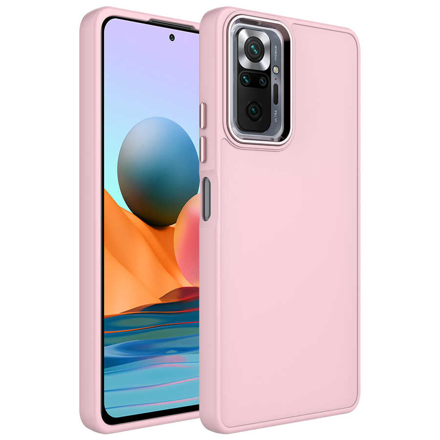Xiaomi Redmi Note 10 Pro Uyumlu Kılıf Metal Çerçeve ve Buton Tasarımlı Silikon Zore Luna Kapak