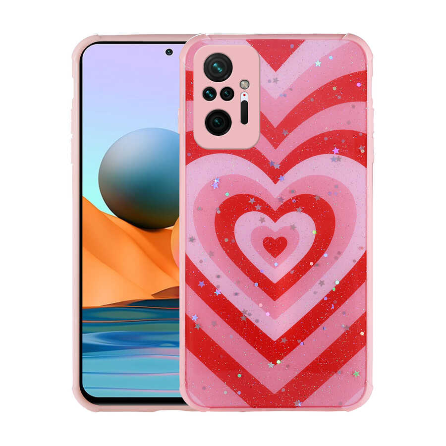 Xiaomi Redmi Note 10 Pro Uyumlu Kılıf Simli Desenli Kamera Korumalı Parlak Zore Popy Kapak