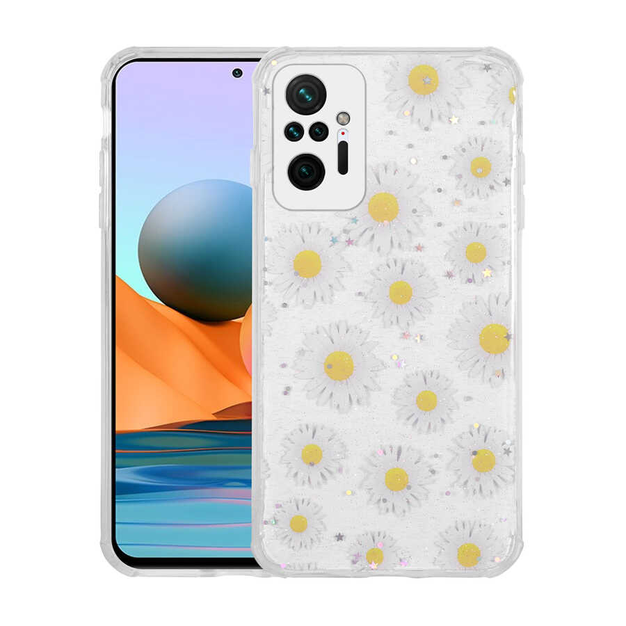 Xiaomi Redmi Note 10 Pro Uyumlu Kılıf Simli Desenli Kamera Korumalı Parlak Zore Popy Kapak