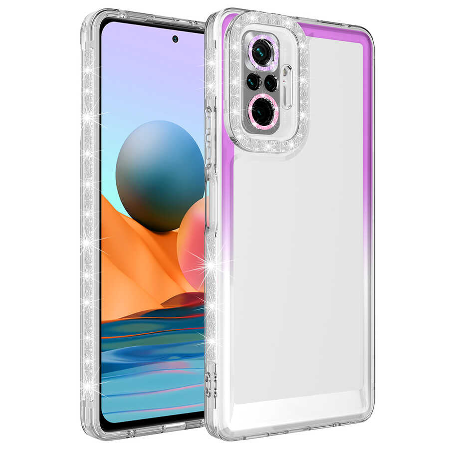 Xiaomi Redmi Note 10 Pro Uyumlu Kılıf Simli ve Renk Geçiş Tasarımlı Lens Korumalı Zore Park Kapak