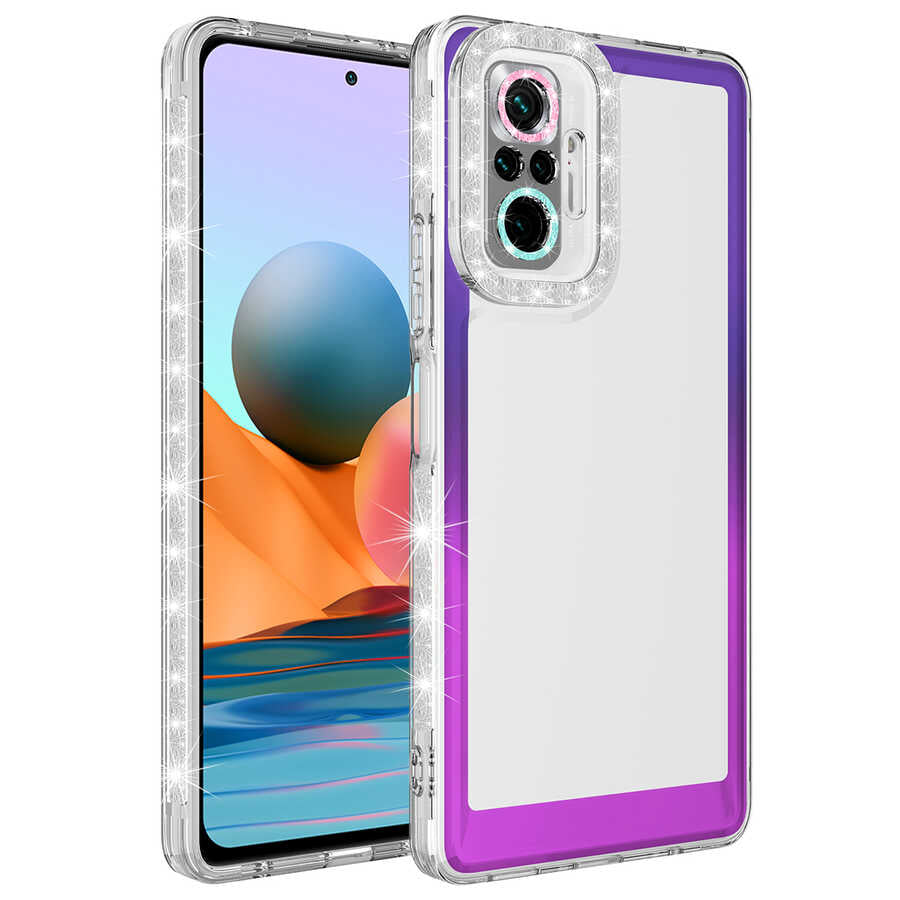 Xiaomi Redmi Note 10 Pro Uyumlu Kılıf Simli ve Renk Geçiş Tasarımlı Lens Korumalı Zore Park Kapak