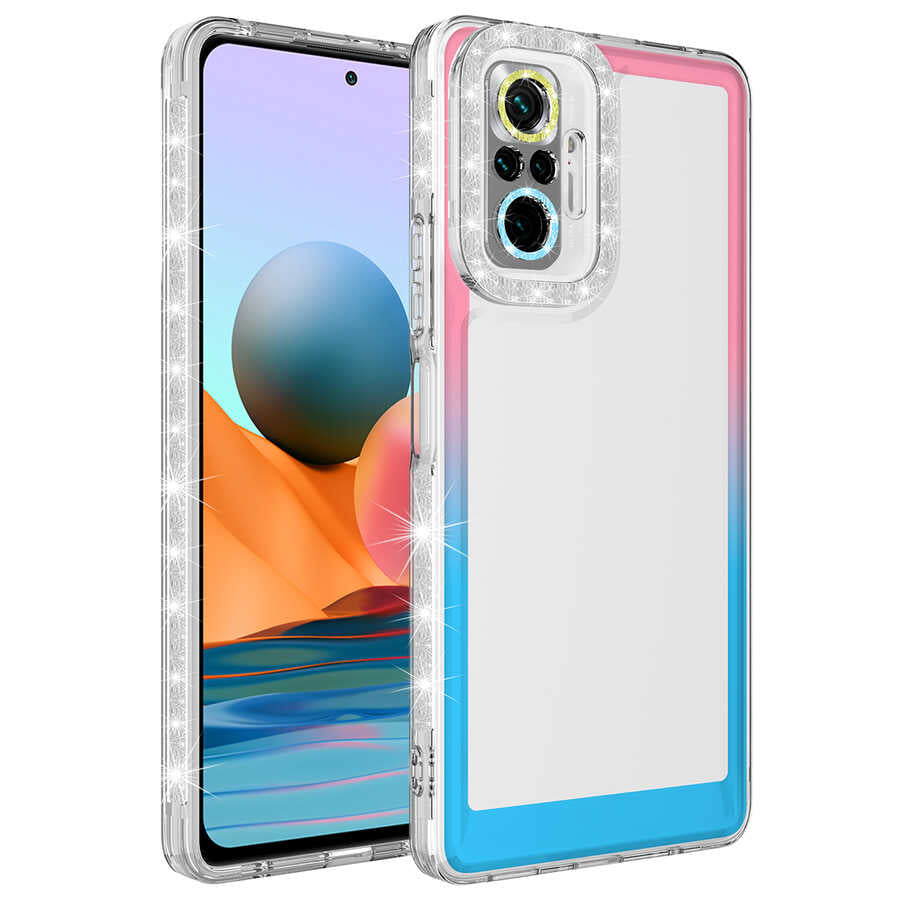 Xiaomi Redmi Note 10 Pro Uyumlu Kılıf Simli ve Renk Geçiş Tasarımlı Lens Korumalı Zore Park Kapak