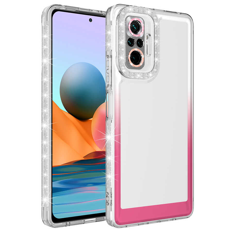 Xiaomi Redmi Note 10 Pro Uyumlu Kılıf Simli ve Renk Geçiş Tasarımlı Lens Korumalı Zore Park Kapak