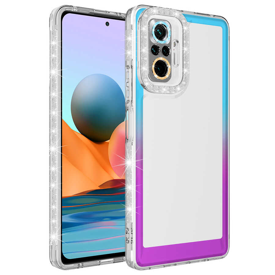Xiaomi Redmi Note 10 Pro Uyumlu Kılıf Simli ve Renk Geçiş Tasarımlı Lens Korumalı Zore Park Kapak