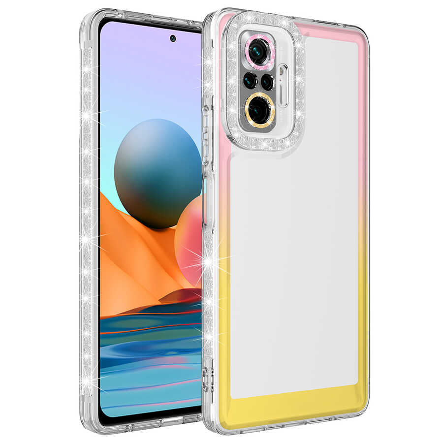 Xiaomi Redmi Note 10 Pro Uyumlu Kılıf Simli ve Renk Geçiş Tasarımlı Lens Korumalı Zore Park Kapak